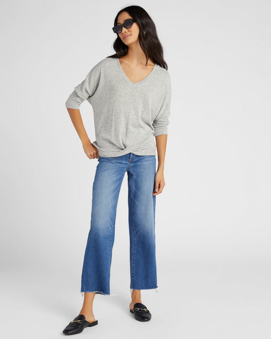 Heather Grey $|& W. by Wantable Twisted Front 3/4 Sleeve Crepe Hacci Top - SOF Full Front