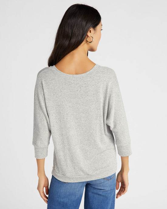 Heather Grey $|& W. by Wantable Twisted Front 3/4 Sleeve Crepe Hacci Top - SOF Back