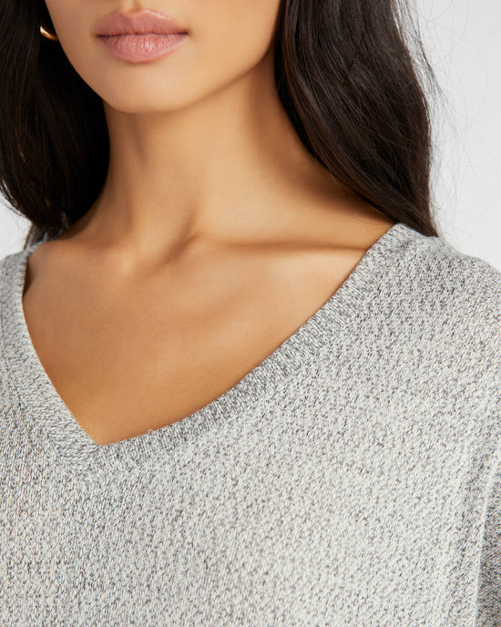 Heather Grey $|& W. by Wantable Twisted Front 3/4 Sleeve Crepe Hacci Top - SOF Detail