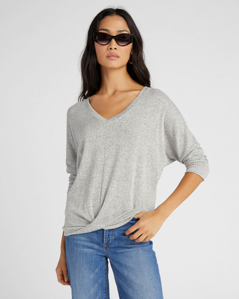 Heather Grey $|& W. by Wantable Twisted Front 3/4 Sleeve Crepe Hacci Top - SOF Front