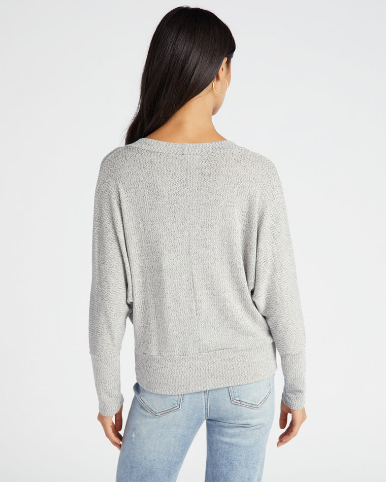 Heather Grey $|& W. by Wantable Crepe Hacci Surplice Front Layering Top - SOF Back