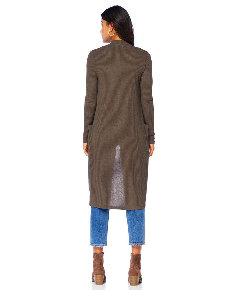 Brown $|& W. by Wantable Midi Ribbed Cardigan with Pockets - SOF Back