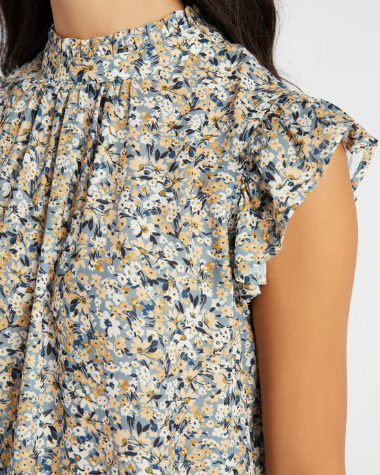 S.Green/Taupe $|& VOY Los Angeles Ruffle Sleeve Back Neck Tie Floral Top - SOF Detail