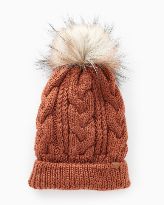Coffee $|& David & Young Knit Beanie with Faux Fur Pom & Lining - Hanger Front