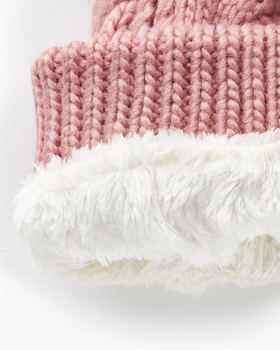 Rose $|& David & Young Knit Beanie with Faux Fur Pom & Lining - Hanger Detail