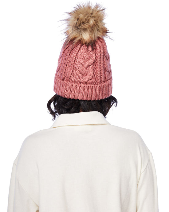 Rose $|& David & Young Knit Beanie with Faux Fur Pom & Lining - SOF Back