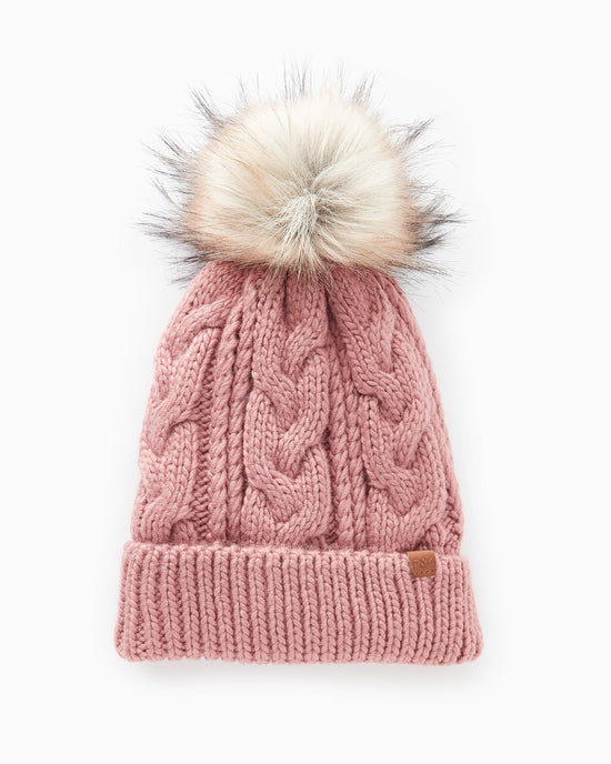 Rose $|& David & Young Knit Beanie with Faux Fur Pom & Lining