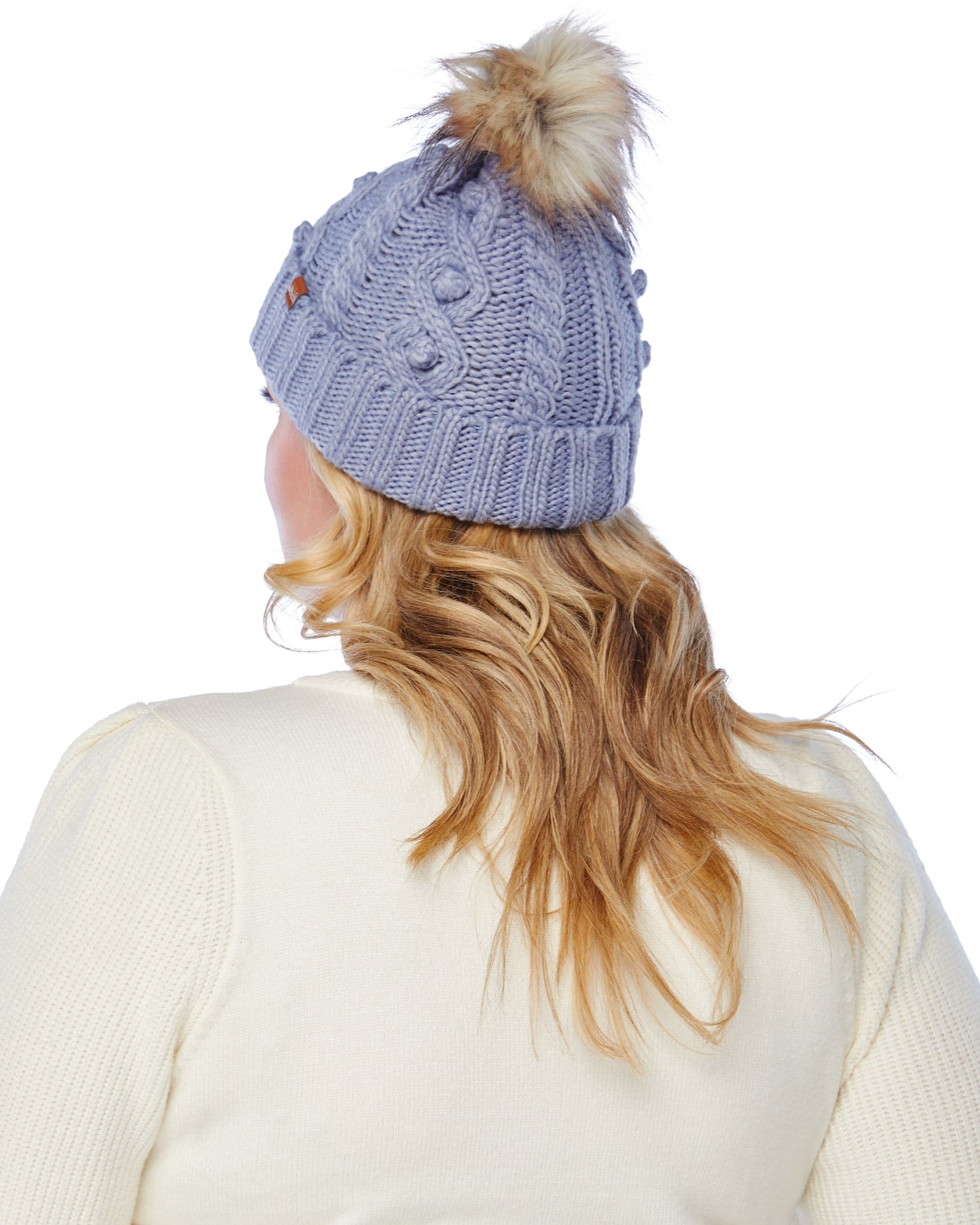 Denim $|& David & Young Popcorn Knit Beanie with Faux Fur Pom - SOF Back
