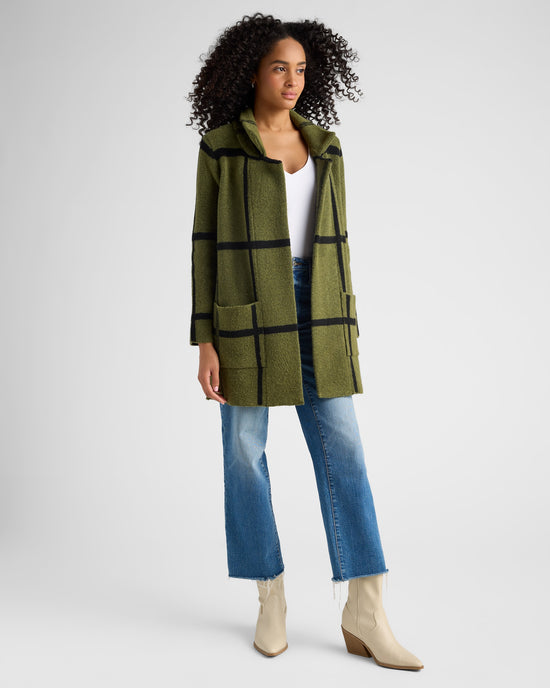 Olive/Black $|& OneWorld Plaid Sweater Coatigan - SOF Full Front