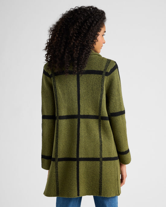 Olive/Black $|& OneWorld Plaid Sweater Coatigan - SOF Back