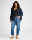 Navy $|& Skies Are Blue Recycled Shirred Sleeve Blazer - SOF Full Front