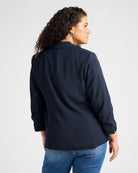 Navy $|& Skies Are Blue Recycled Shirred Sleeve Blazer - SOF Back