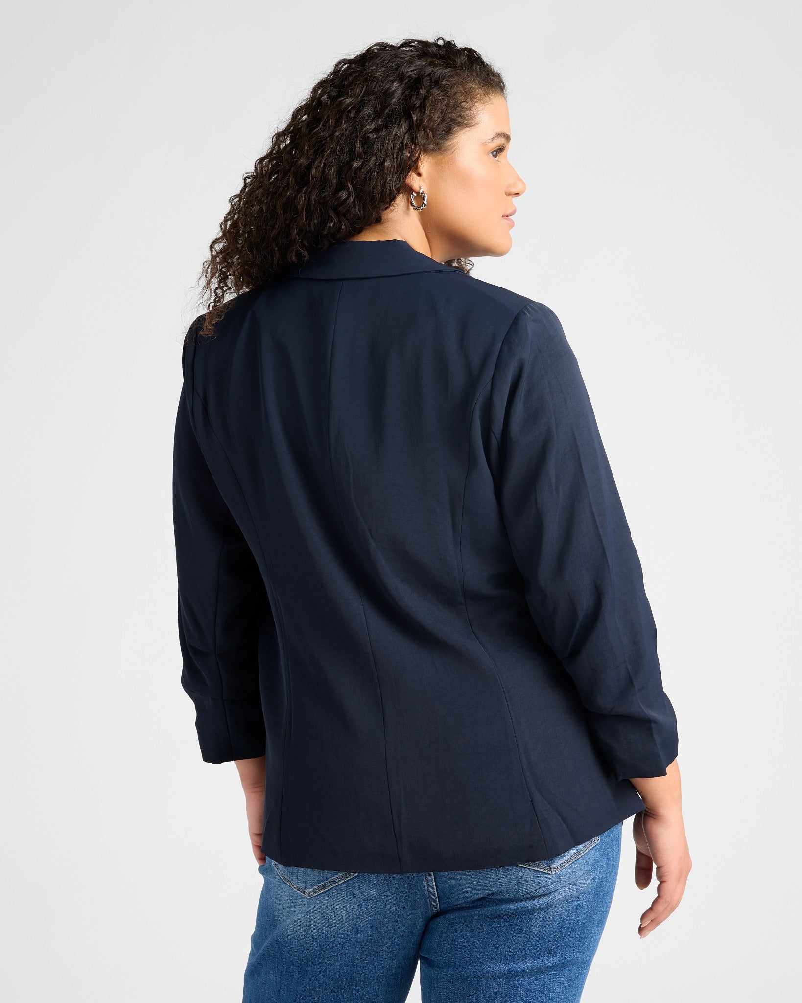Navy $|& Skies Are Blue Recycled Shirred Sleeve Blazer - SOF Back