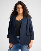 Navy $|& Skies Are Blue Recycled Shirred Sleeve Blazer - SOF Front