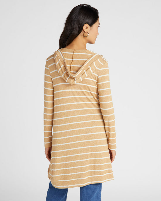 Bisquit/White $|& W. by Wantable Intermingle Stripe Hooded Cardigan - SOF Back