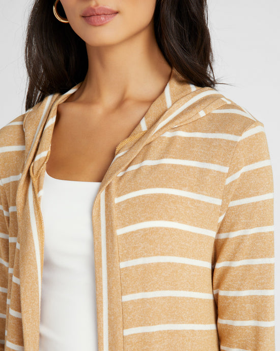 Bisquit/White $|& W. by Wantable Intermingle Stripe Hooded Cardigan - SOF Detail