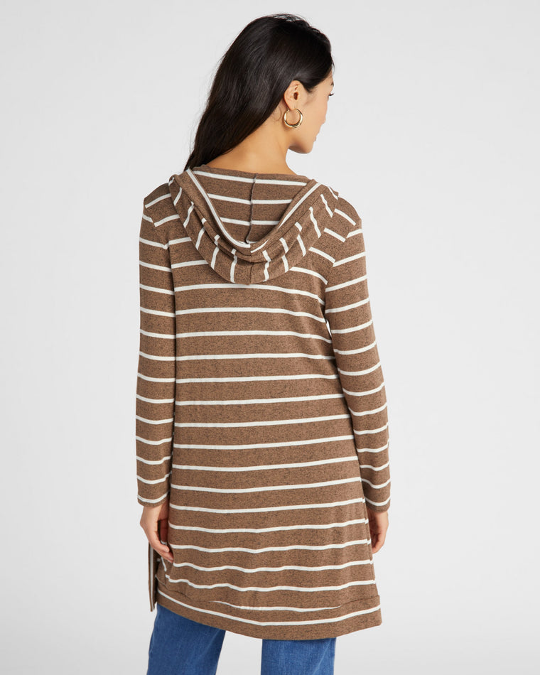 Mocha/White $|& W. by Wantable Intermingle Stripe Hooded Cardigan - SOF Back