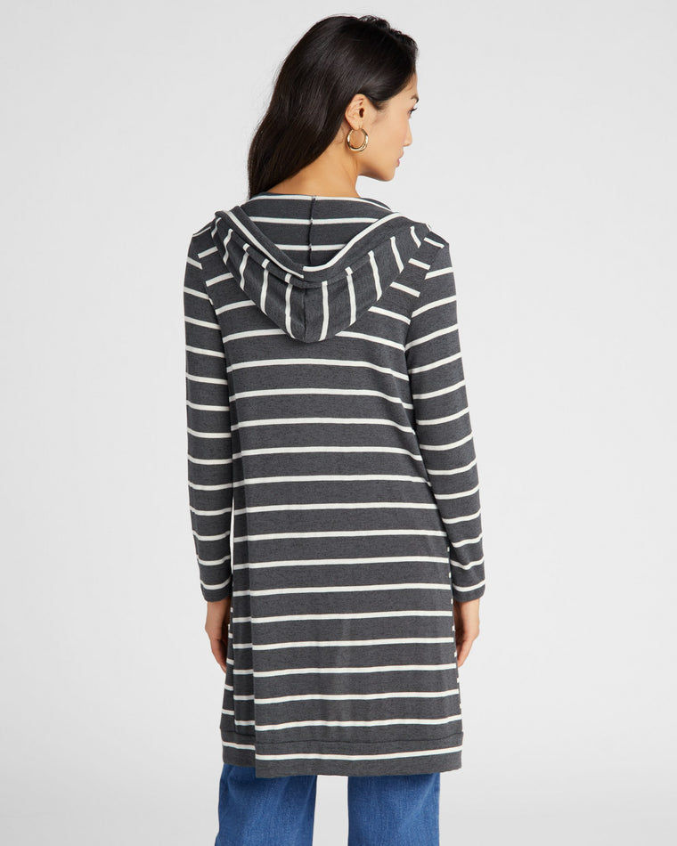 Dark Charcoal/White $|& W. by Wantable Intermingle Stripe Hooded Cardigan - SOF Back