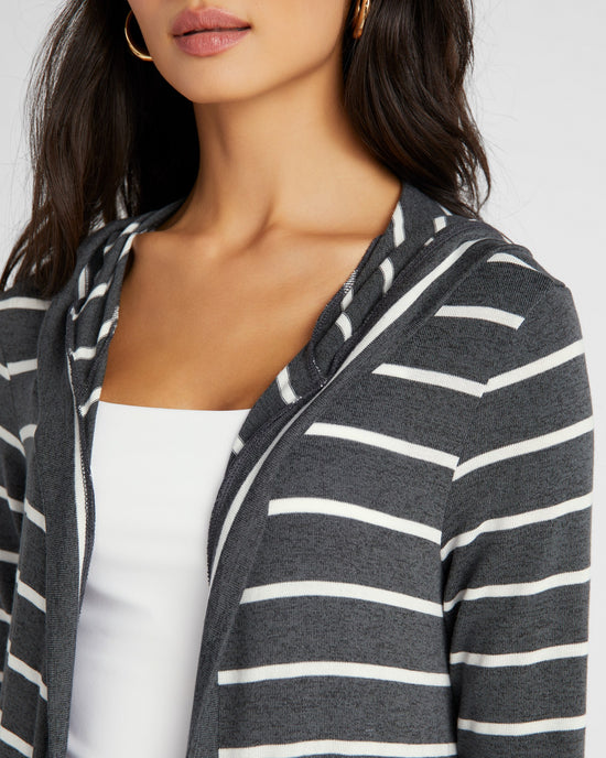 Dark Charcoal/White $|& W. by Wantable Intermingle Stripe Hooded Cardigan - SOF Detail