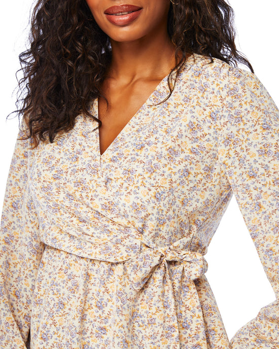 Beige $|& Vanilla Bay Floral Chiffon Long Sleeve Blouse Top - SOF Detail