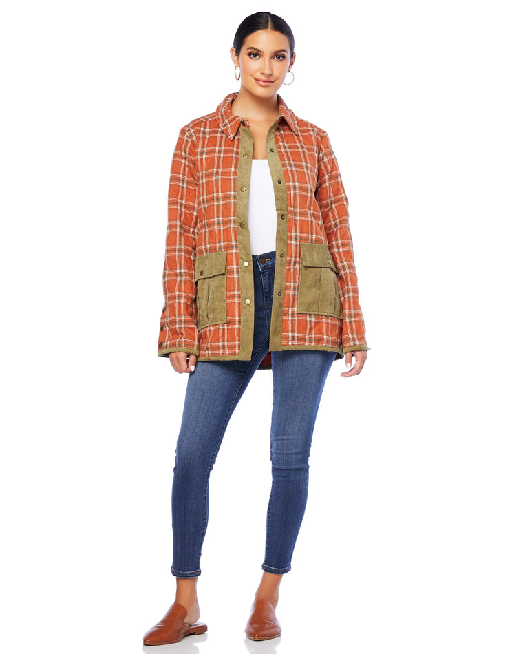 Coral $|& Hem & Thread Plaid Quilted Shacket - SOF Full Front