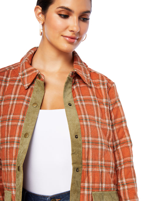Coral $|& Hem & Thread Plaid Quilted Shacket - SOF Detail