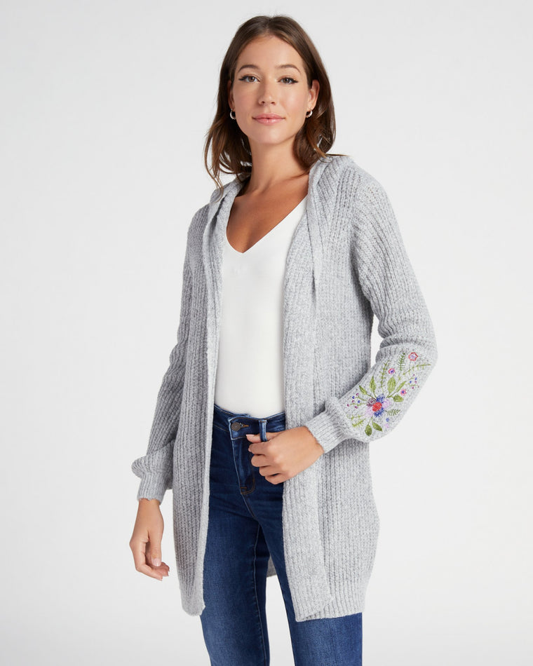 Grey Dawn $|& By Design Parker Embroidered Hoody Cardigan - SOF Front
