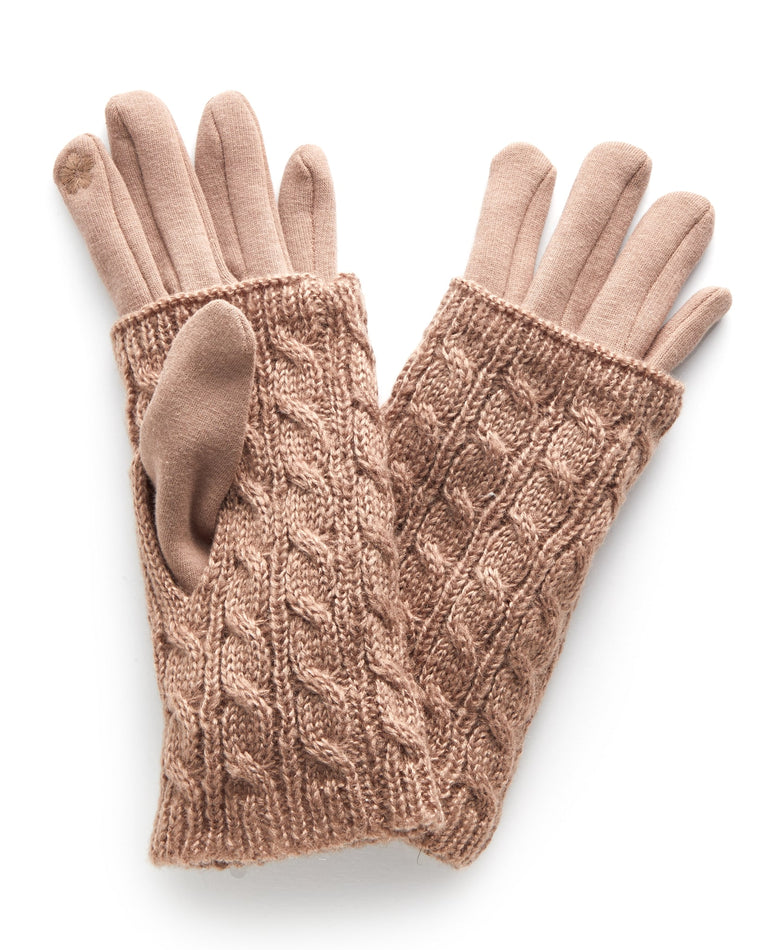 Taupe $|& Elegant Essence 3In1 - Cable Knit Gloves - Hanger Front
