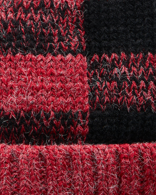 Red $|& Elegant Essence Buffalo Check Pattern Knit Hat - Hanger Detail