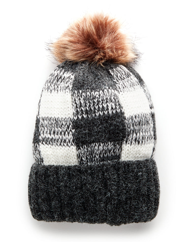 Black $|& Elegant Essence Buffalo Check Pattern Knit Hat - Hanger Front