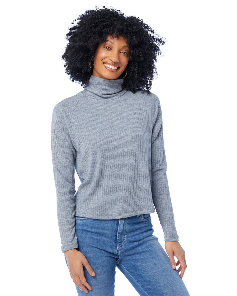 Blueberry $|& Lush Ribbed Turtleneck Top - SOF Front
