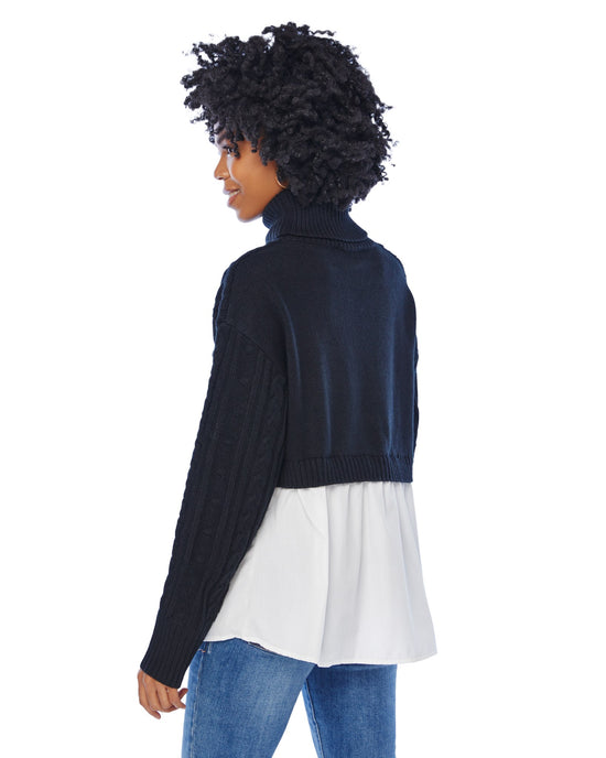 Blk $|& Vigoss Cable Mock Neck Sweater with Shirting - SOF Back
