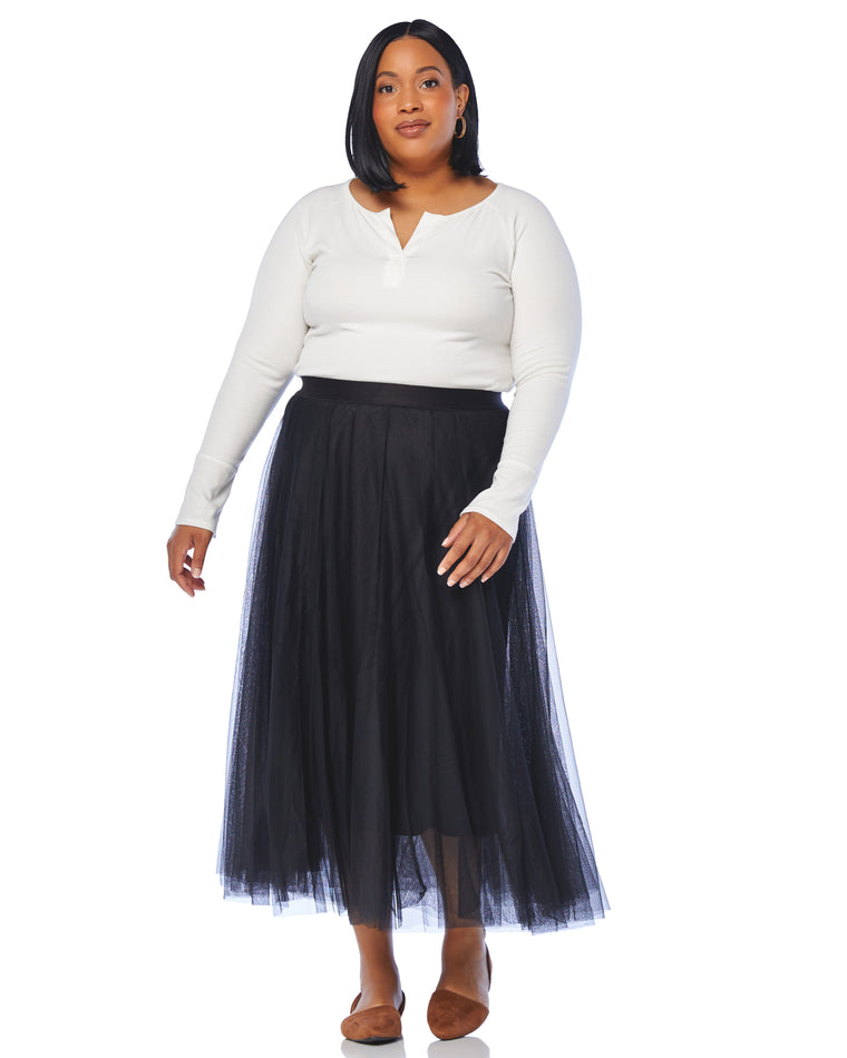 Black $|& Oddi Layered Tulle Midi Skirt - SOF Full Front