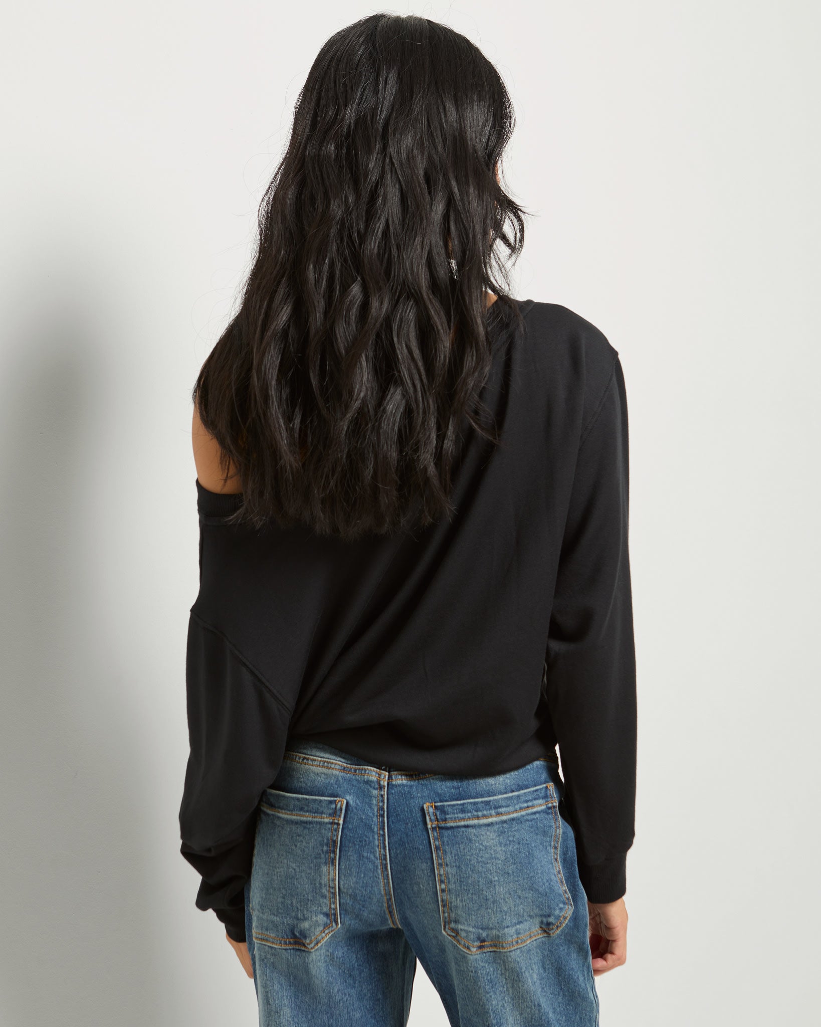 Black $|& SEAS Brooksville One Shoulder Sweatshirt - SOF Back