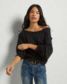 Black $|& SEAS Brooksville One Shoulder Sweatshirt - SOF Front