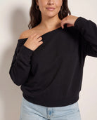 Black $|& SEAS Brooksville One Shoulder Sweatshirt - SOF Back