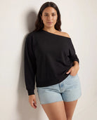 Black $|& SEAS Brooksville One Shoulder Sweatshirt - SOF Front