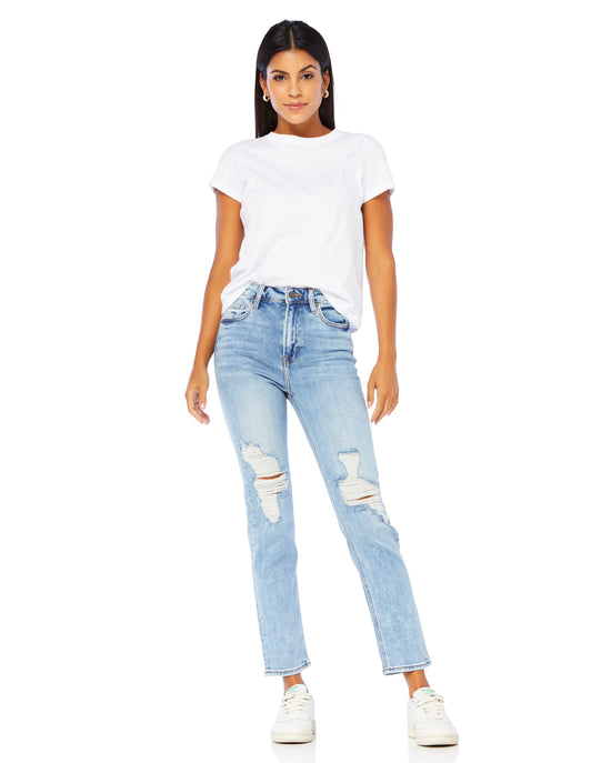 Medium Blue $|& Hidden The Zoey Distressed Mom Jean - SOF Full Front