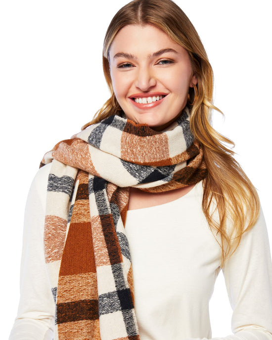 Brown $|& Fame Accessories Plaid Scarf - SOF Detail