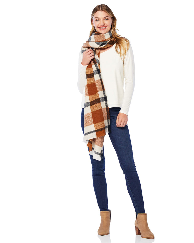 Brown $|& Fame Accessories Plaid Scarf - SOF Front