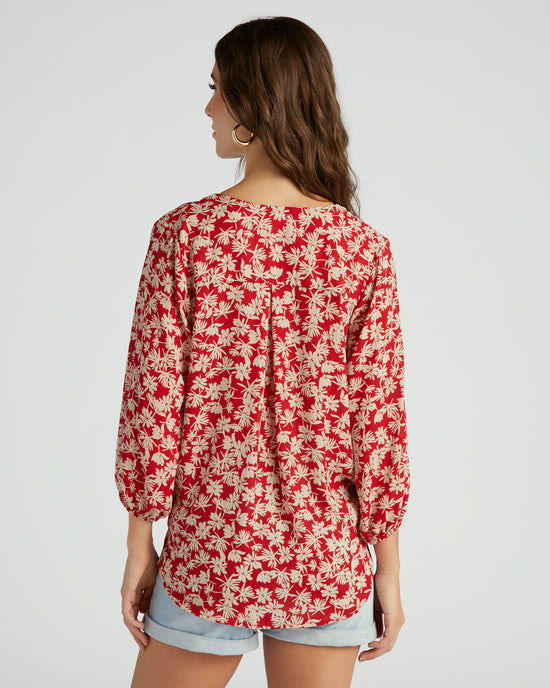 Red/White $|& West Kei Floral Woven Wrap Blouse withElastic Cuff - SOF Back