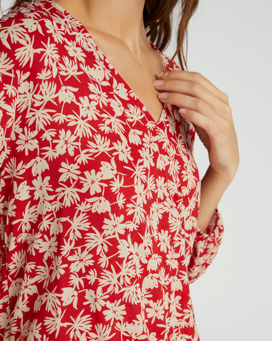 Red/White $|& West Kei Floral Woven Wrap Blouse withElastic Cuff - SOF Detail