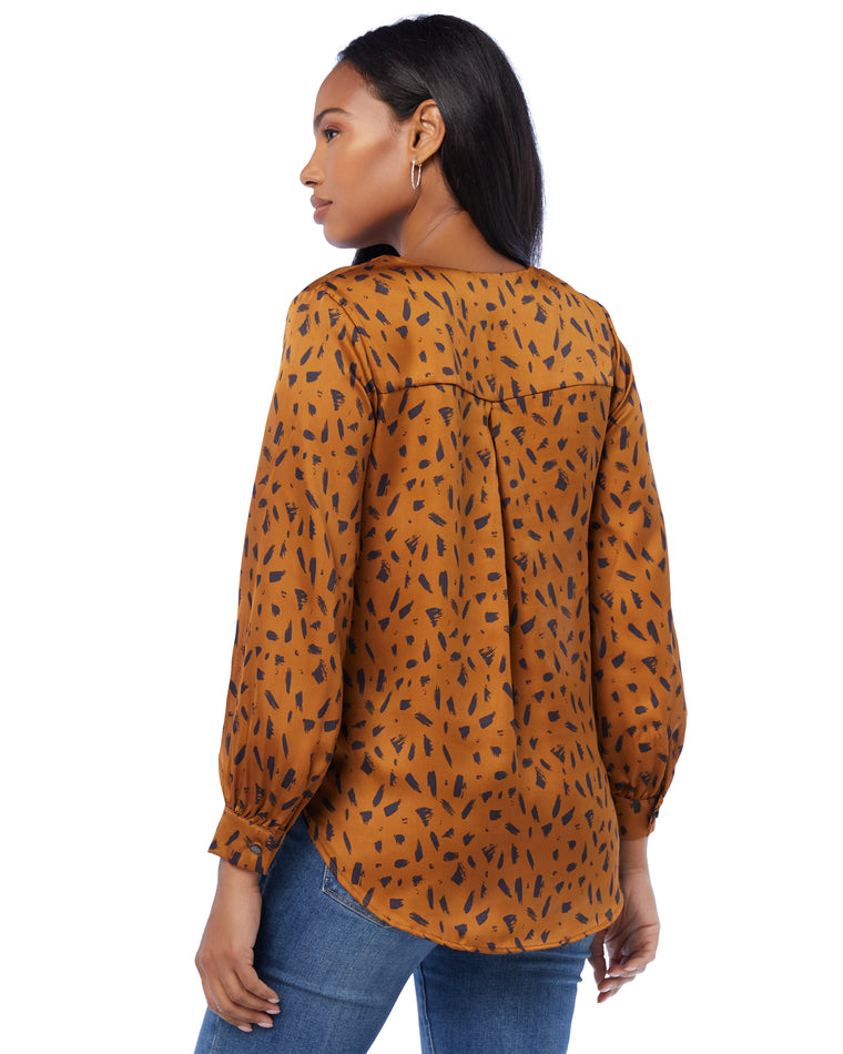 Gold Geo $|& West Kei Printed Woven Long Sleeve Wrap Blouse with Cuff - SOF Back