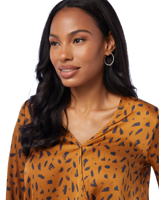 Gold Geo $|& West Kei Printed Woven Long Sleeve Wrap Blouse with Cuff - SOF Detail