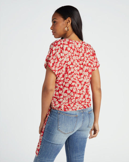 Red/White $|& West Kei Floral Woven Short Sleeve Surplice Top - SOF Back