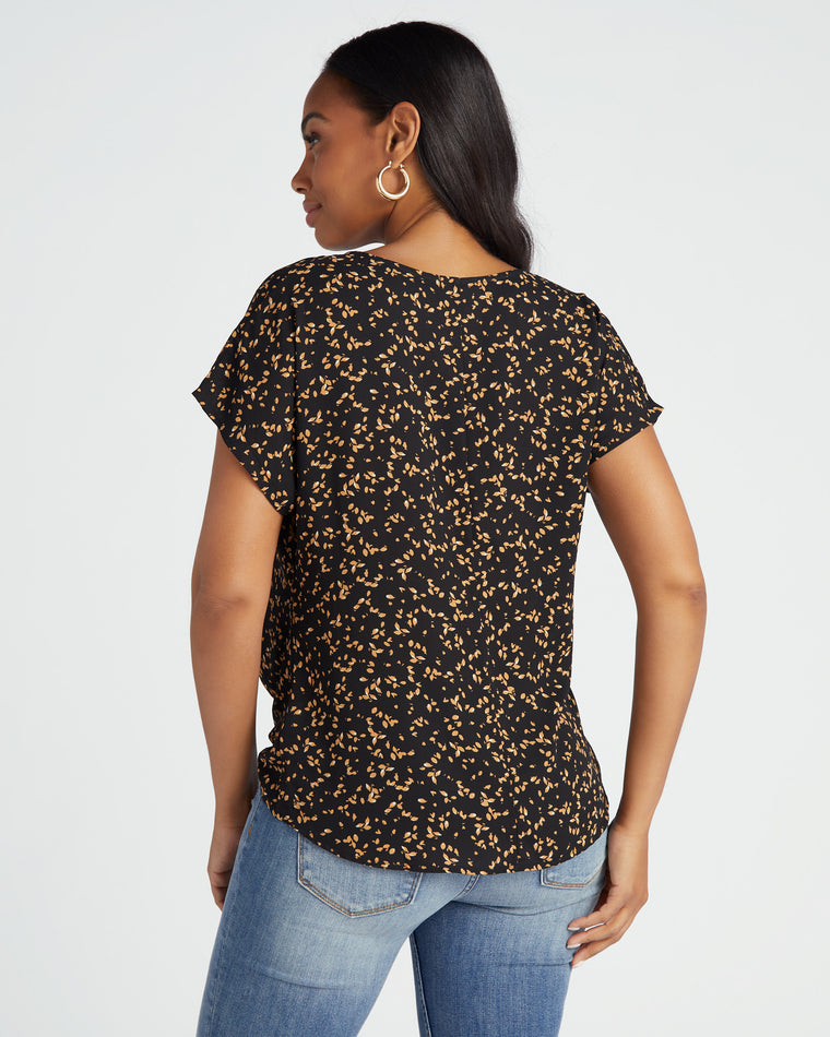 Blk/Tan Dots $|& West Kei Printed Woven Short Sleeve Twist Front Top - SOF Back