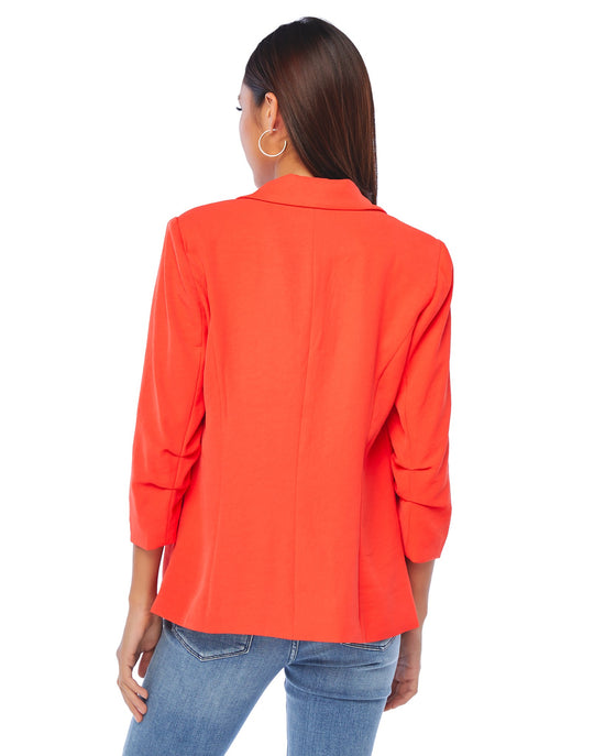Bright Coral $|& Skies Are Blue Shirred Sleeve Blazer - SOF Back