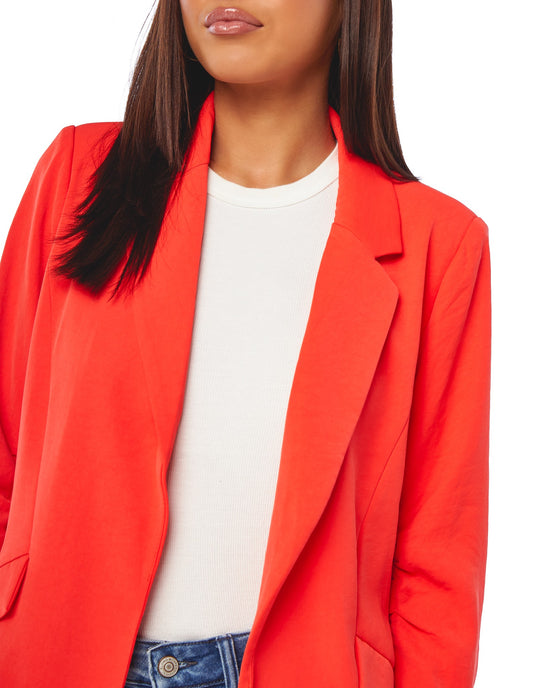 Bright Coral $|& Skies Are Blue Shirred Sleeve Blazer - SOF Detail