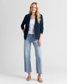 Navy $|& Skies Are Blue Shirred Sleeve Blazer - SOF Full Front
