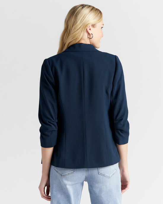 Navy $|& Skies Are Blue Shirred Sleeve Blazer - SOF Back